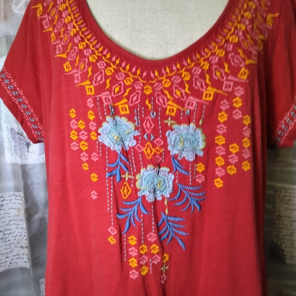 Sundance Red Boho Marguerite Embroidered Floral Eyelet Short Sleeve Tunic XL - Picture 8 of 15